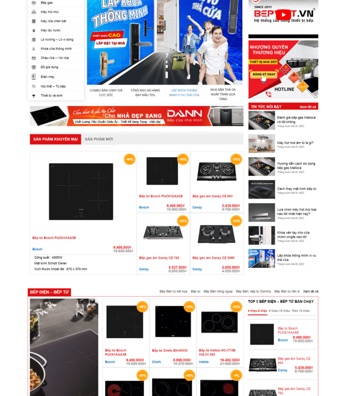 Giao diện web thiết bị nhà bếp trình bày đẹp