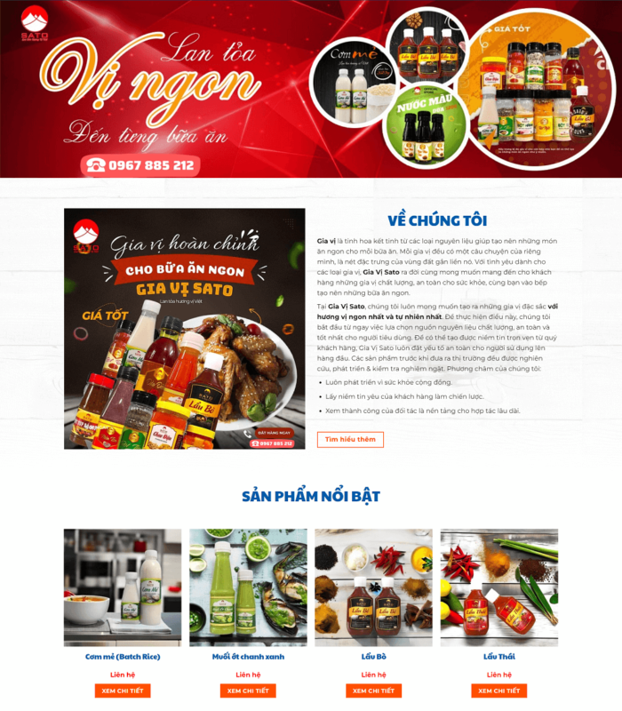 Thiết kế giao diện website gia vị Sato trình bày đẹp
