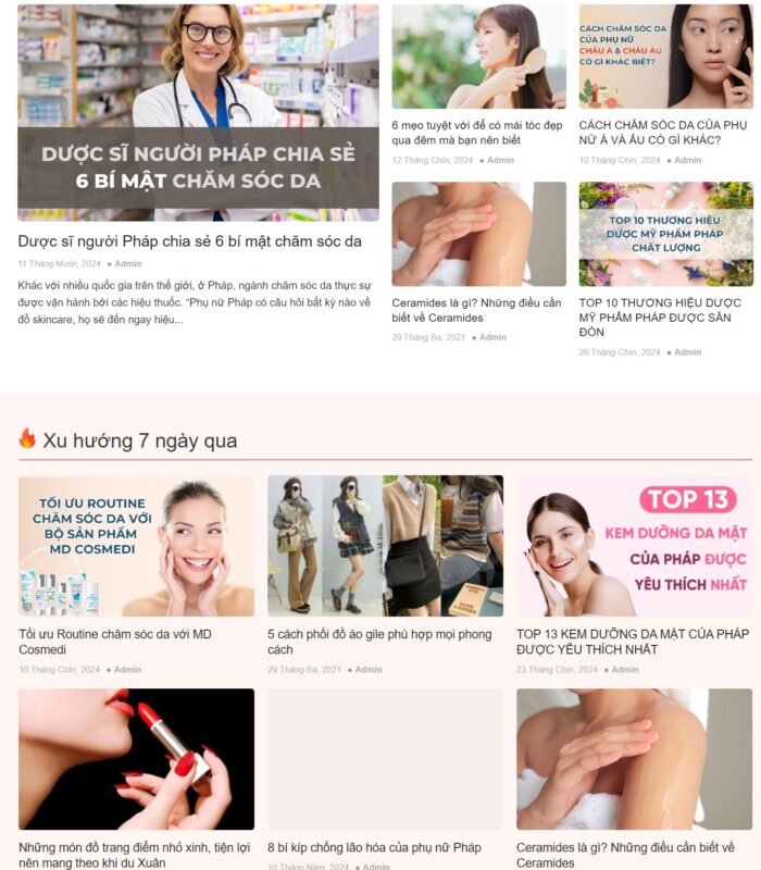 Mẫu website tin tức xu hướng làm đẹp & review mỹ phẩm