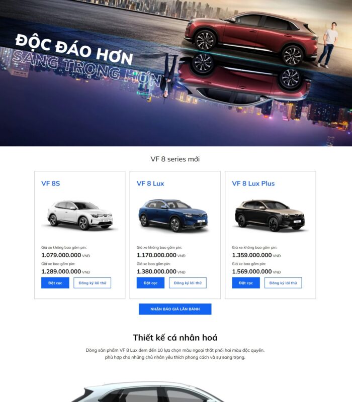 Thiết kế website bán xe ô tô Vinfast đẹp