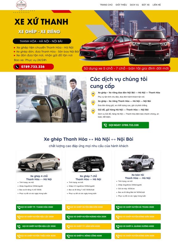 Giao diện website cung cấp dịch vụ xe ghép – xe du lịch