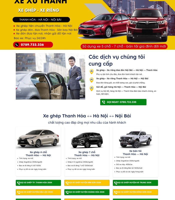 Giao diện website cung cấp dịch vụ xe ghép – xe du lịch