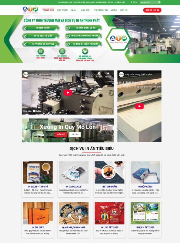 Mẫu website dịch vụ in ấn giao diện hiện đại