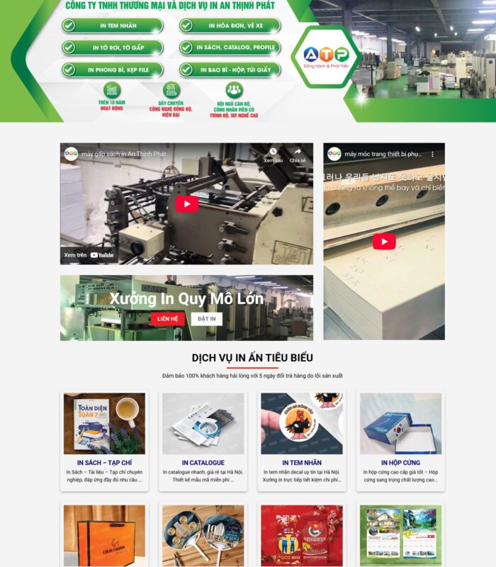 Mẫu website dịch vụ in ấn giao diện hiện đại