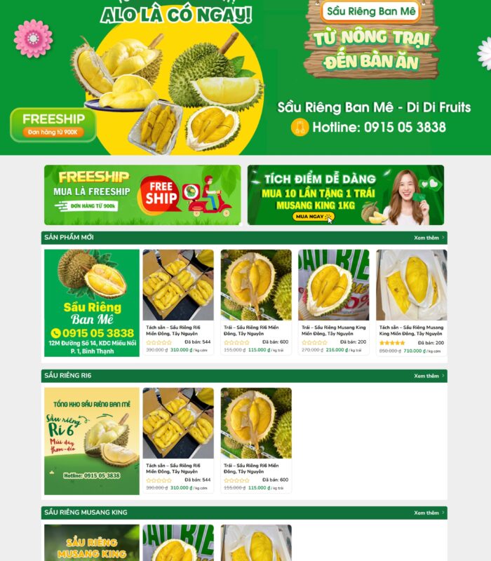 Mẫu giao diện website bán hoa quả sạch