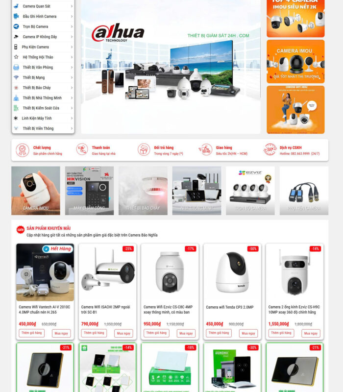 Giao diện website bán camera, thiết bị giám sát