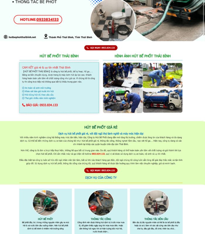 Thiết kế website hút bể phốt, vệ sinh môi trường