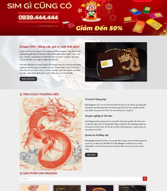 Thiết kế website mua bán sim số đẹp, sim phong thủy