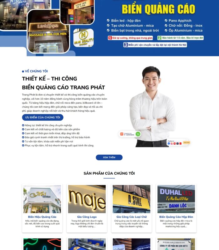 Giao diện website thiết kế, thi công biển hiệu quảng cáo
