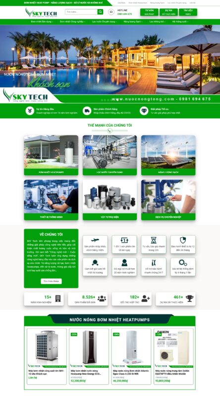 Mẫu giao diện website lọc nước tổng, máy bơm nhiệt