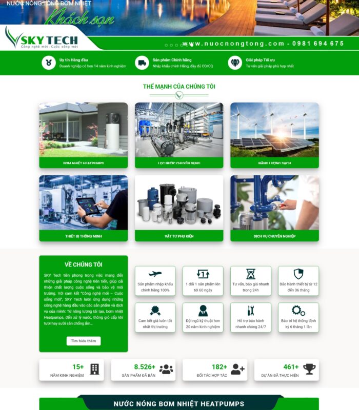 Mẫu giao diện website lọc nước tổng, máy bơm nhiệt