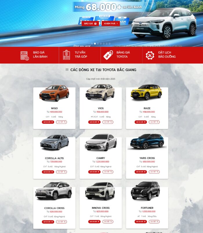 Mẫu website bán ô Tô Toyota