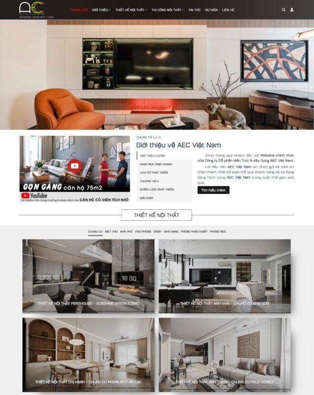 Mẫu giao diện web thiết kế, thi công nội thất