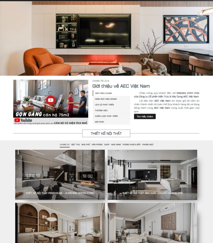 Mẫu giao diện web thiết kế, thi công nội thất