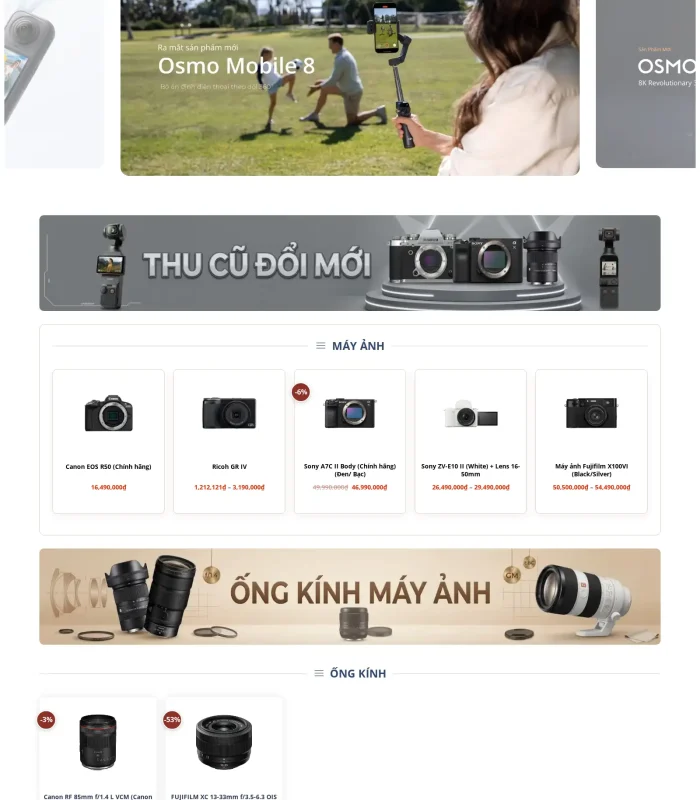 Giao diện web công nghệ camera đẹp